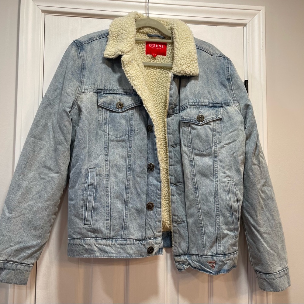 Guess Light Blue Denim Jacket with Sherpa Lining